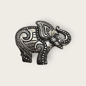 Elephant Brooch – Silver Textured Tribal Design Vintage Pin